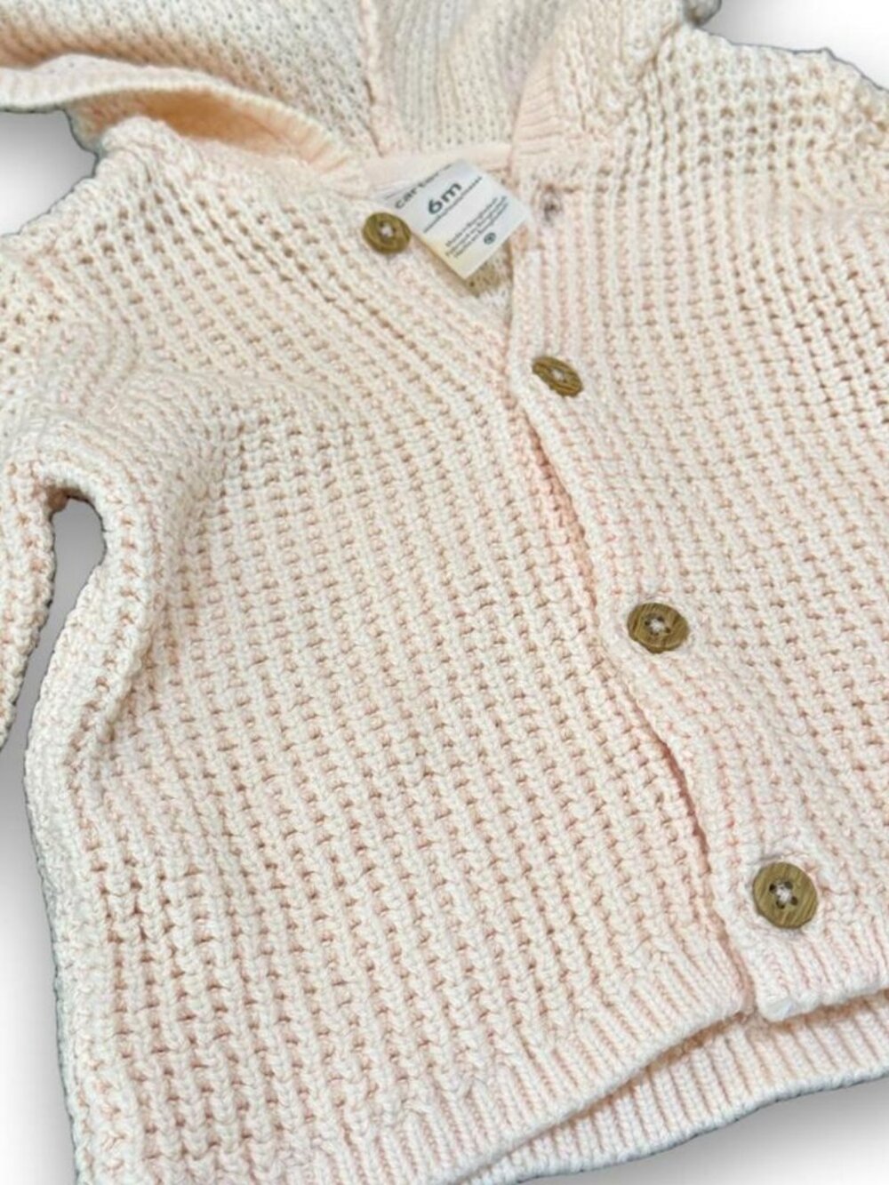 Carter's Baby Girl Pink Waffle Knit Hooded Cardigan 6 Months